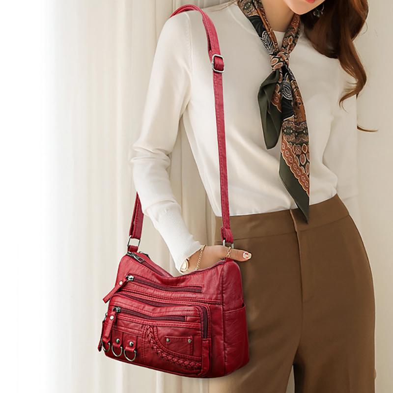 Přeshraniční módní a lehká kabelka pro ženy středního věku s velkou kapacitou, vícevrstvá kabelka přes rameno z měkké kůže s texturou