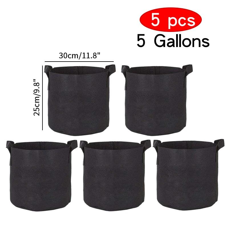 5Pcs Felt Grow Bags Gardening Growing Planter Round Flower Vegetable Planting Pots Pouch Garden Balcony Pot Container Supplies