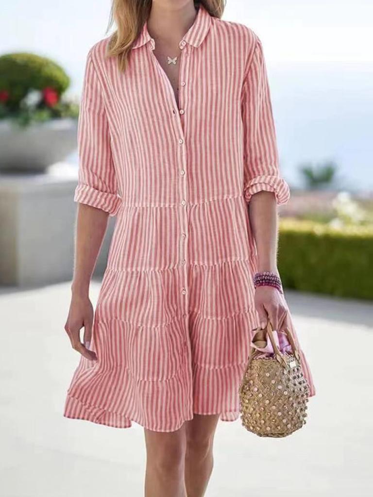 Women's Striped Shirt Dress - Autumn Long Sleeve