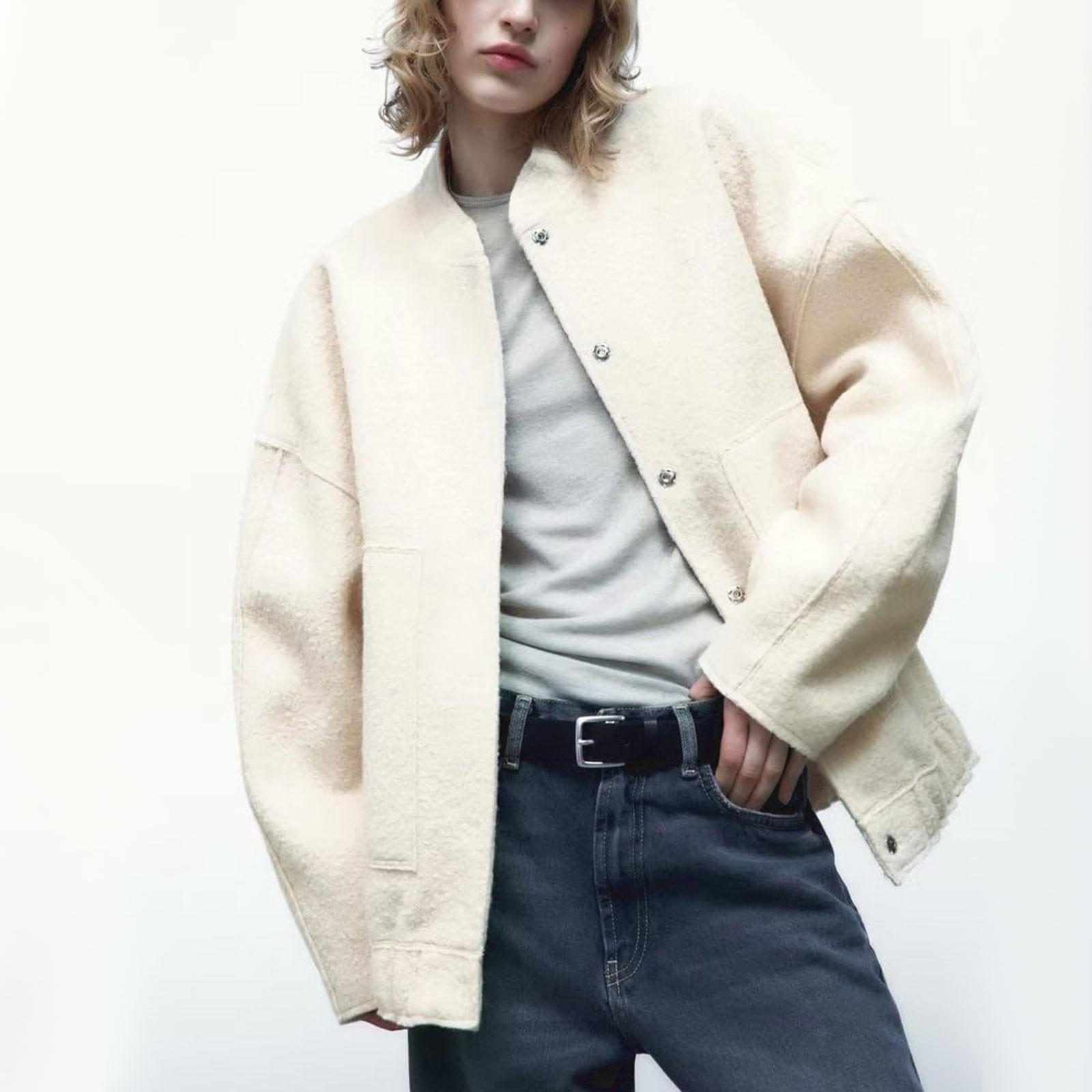 

Женский осенне-зимний однотонный кардиган на пуговицах с карманами, свитер, пальто M белый