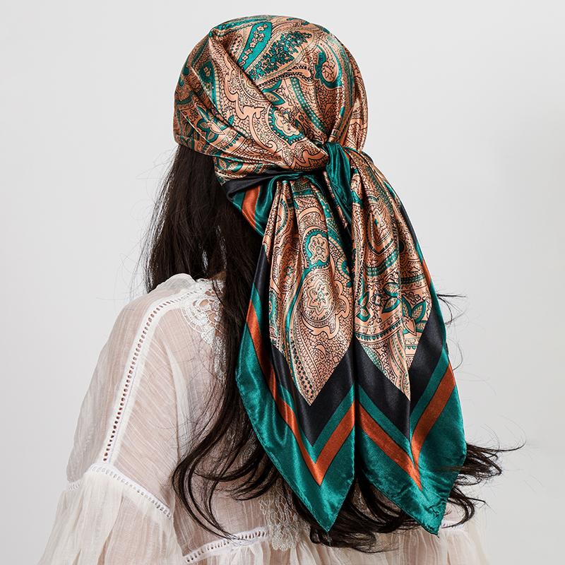 Luxury Square Silk Scarf Women Shawl 90*90Cm Cashew Print Kerchief Femme Headscarf Foulard Satin Bandana Hijab Scarves