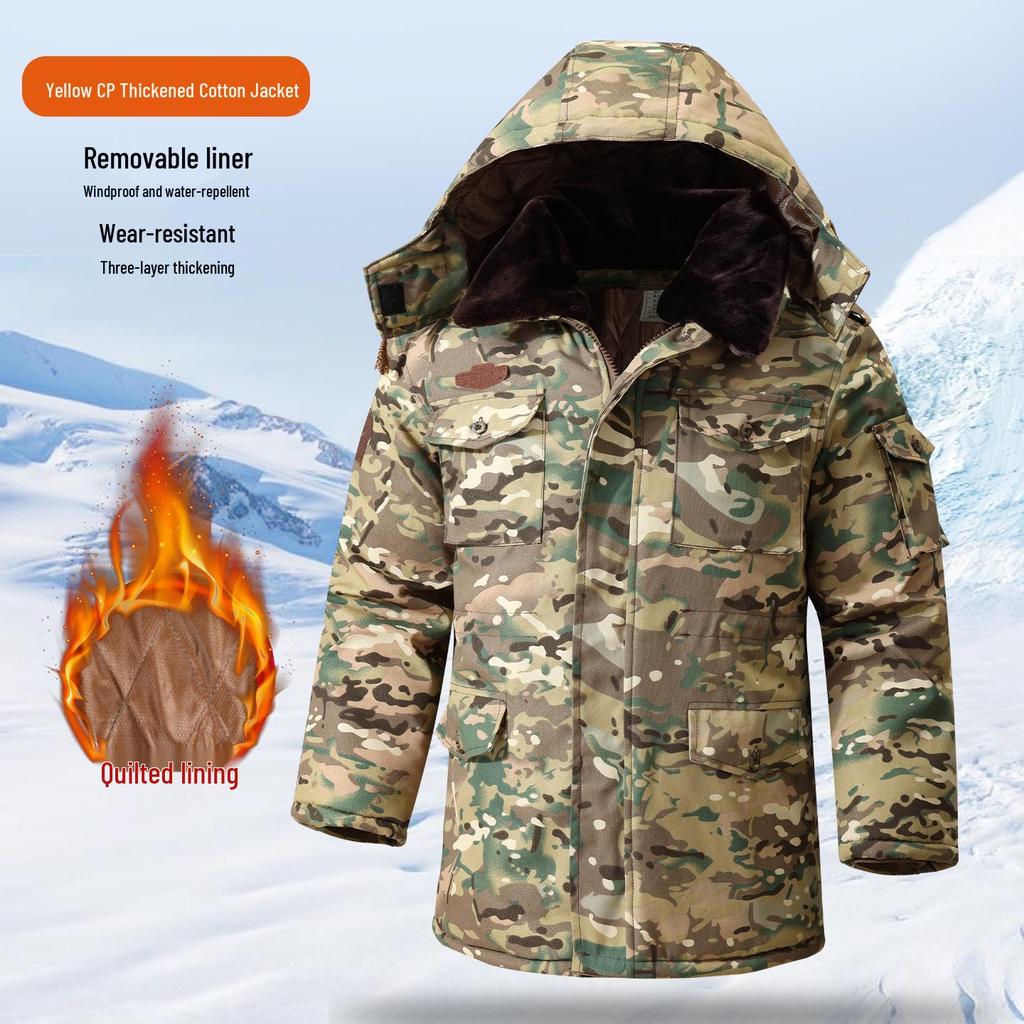 Men's Winter Camouflage Detachable Hooded Cotton Overcoat - Thickened Cold Protection Jacket