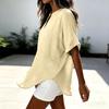 Women’s Loose Fit Short Sleeve V Neck Blouse Lightweight Casual Tunic Top with Rolled Sleeves for Summer Spring Outfits