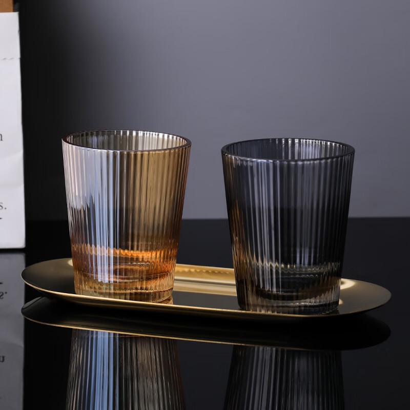 Striped Amber Glass Rinse Cup for Hotels