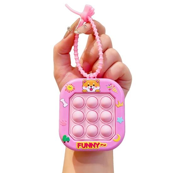 

Keychain Pendant Cartoon Cat Panda Design Whack-a-mole Toy Key Chain with Braided Lanyard Stress Relief Pressable Silicone Bubbles Toy розовый