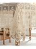 Retro Crochet Desktop Set, Countryside Style Hollow Tassel Tablecloth, Beige Fresh Square Tablecloth, Desktop, Wedding, Long Table, Dressing Table