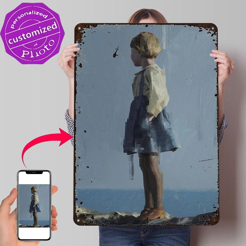 Litte Girl Personalized D Textured Metal Poster Wall Art Vintage Tin Signs for Home Decor Living Room Interior Accessories Bar
