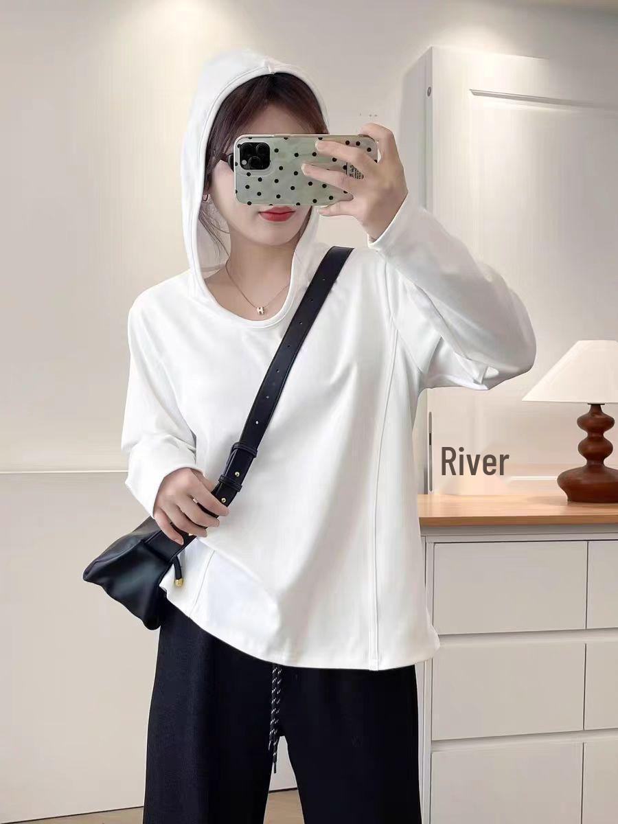 

Women s Plus Size Hooded Long Sleeve Cotton T-Shirt (M-4XL, 240 Jin) XL белый