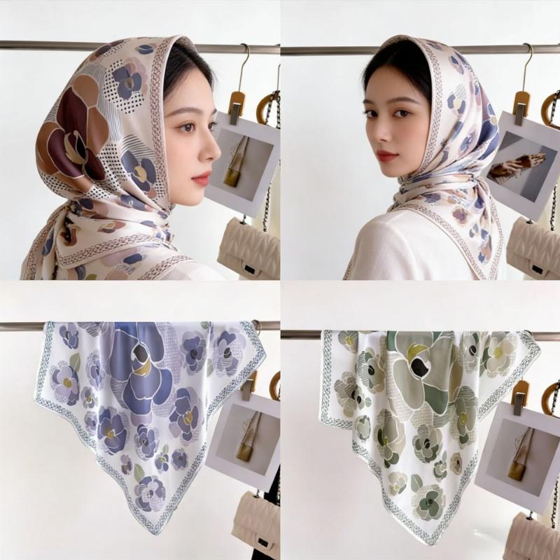 Women S Floral Printed Square Scarf Sun Protection Neck Shawl Spring Autumn