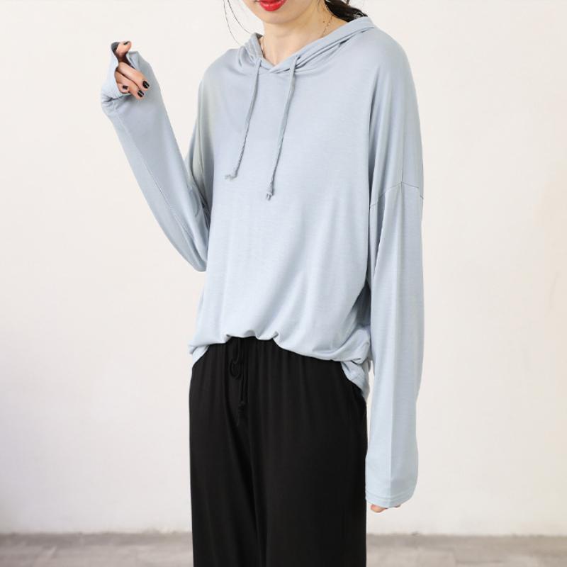 Modales Langarm-T-Shirt mit Kapuze für Damen im Frühling, lässig, große Größe, lockeres Innenhemd, dünnes Oberteil mit Sonnenschutz