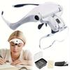 Head Magnifier With LED Light, Adjustable Headband, 5 Interchangeable Lenses 1.0X‑3.5X, For Model Making, Repair, Jewelry Work