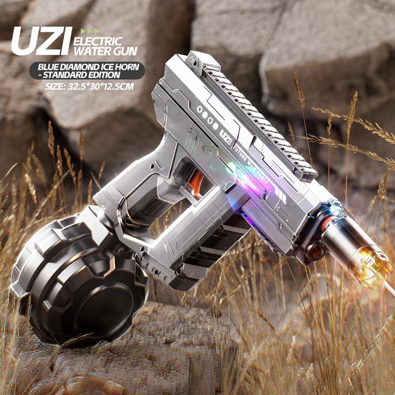 Electric Water Gun With light Sprays Flame Effect Continuously UZI Water Gun Toy Swimming Pool Play Water Adult Shots Games Toy