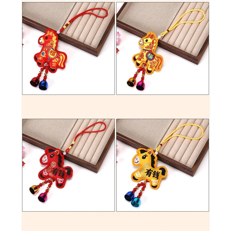 Chinese Style Zodiac Mascot Pendant Blessing Embroidery Lucky Fragrant Bag With Tassels Horse Incense Bag Car Hanging