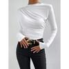 Maglia a tinta unita slim-fit con design plissettato versatile, a maniche lunghe, top da donna