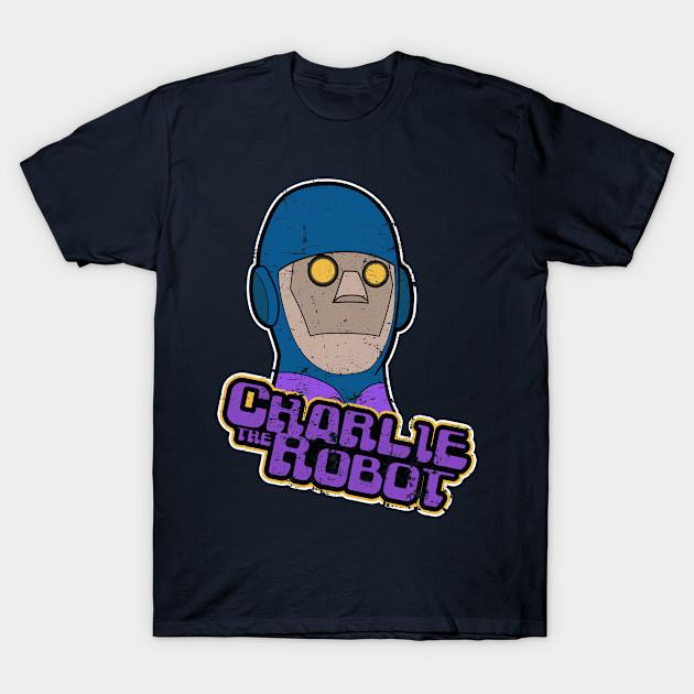 Men Black Print T-shirt Charlie The Robot No-Cut Transfer Paper Print Cotton Tshirt 4XL тёмно-синий