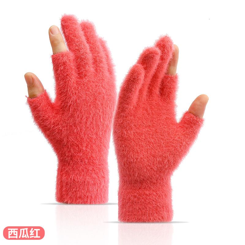 

Зимние перчатки, термостойкие плюшевые перчатки, вязаные перчатки из искусственного меха норки с полупальцами для осени, зимы, дома и отдыха на природе красный