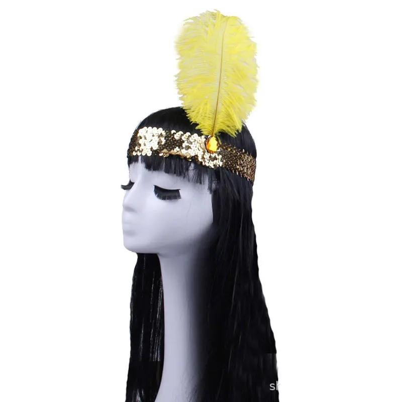 Festival Stage Performance Props Headband Indian Feather Hat Halloween Cosplay Savage Feather Headdress Carnival Masquerade