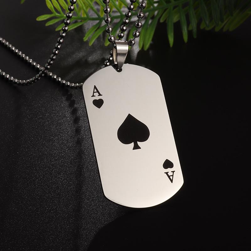 Fashionable Classic Mens Stainless Steel Poker Card Spades Heart Pendant Simple Party Necklace Jewelry