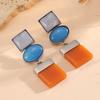 Bold Geometric Earrings Women Zinc Alloy Statement With Color Block Design In Green Blue Red