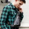 LAOSHIZI Genuine Leather Man's Chest Bags Crossbody Handbag Triangle Messenger Shoulder Blosa Phone Small Mochila Business Travel