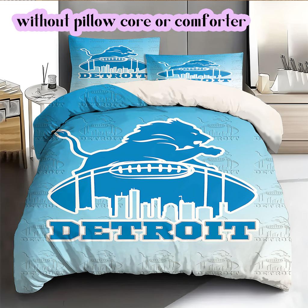 Detroit Lions rugby Pattern Bedding,Quilt Set Quilt Cover Pillowcase Home Birthday Gift (1*duvet cover+2*pillowcase,without core)