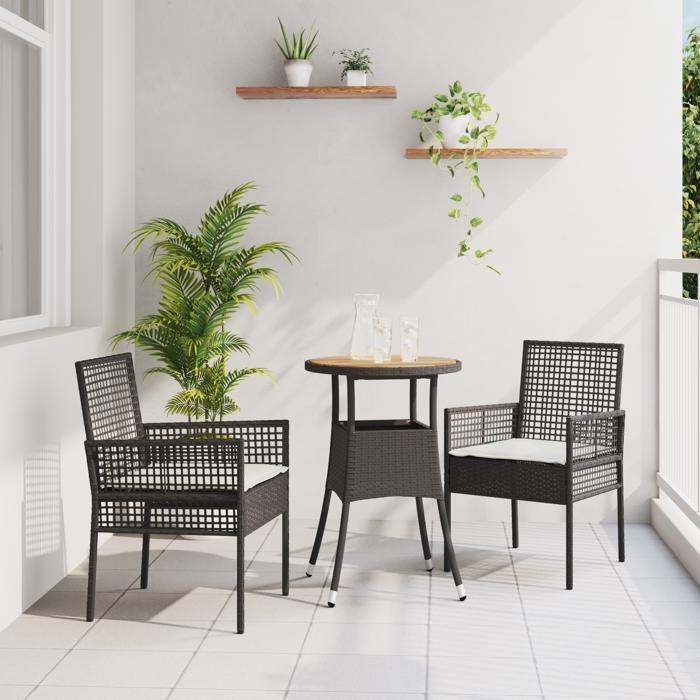 VidaXL Ensemble de Salle à Manger de Jardin de 3 Pièces Noir Poly Rattan 3334951