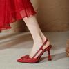 Baotou empty sandals women's 2025 new summer large size women's shoes red word with pointed high heels stiletto