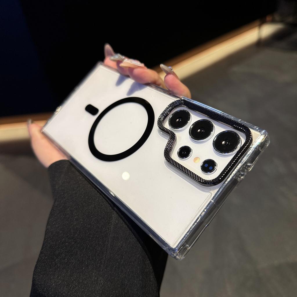 Luxury Transparent Shockproof For Magsafe Case for Samsung Galaxy S25 Edge S24 Plus S23 FE S22 Ultra Magnetic Armor Back Cover