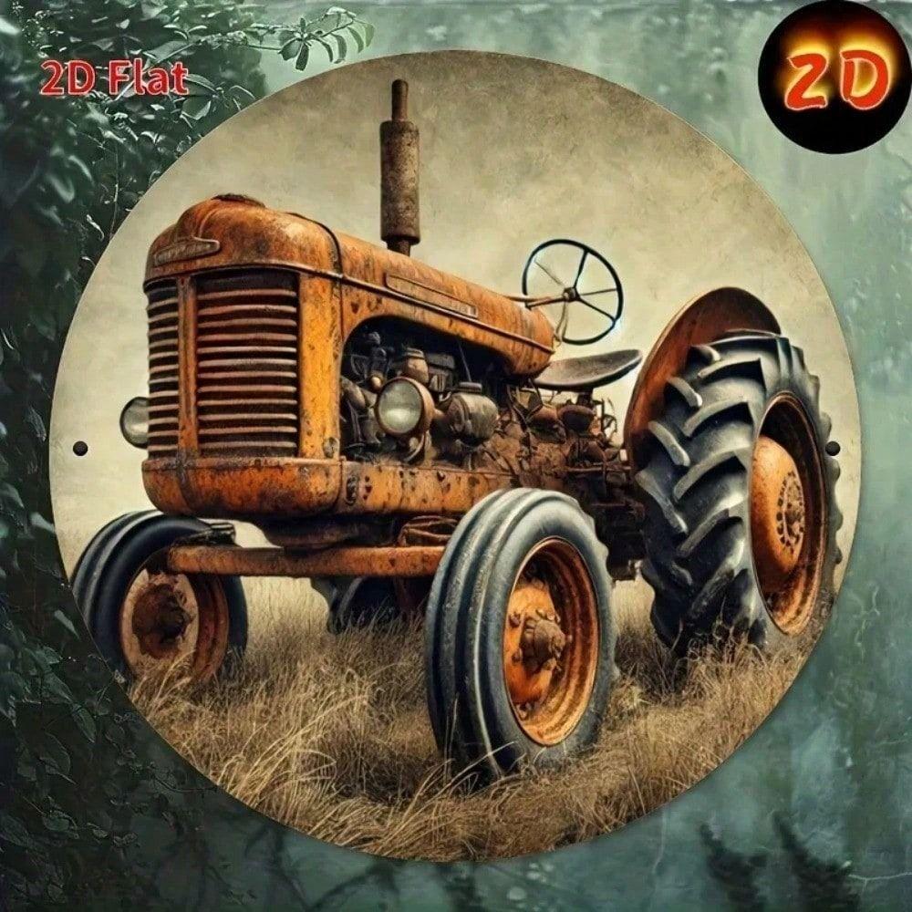 Vintage Round Metal Wall Art Retro Truck Decor for Cafe Bar Home