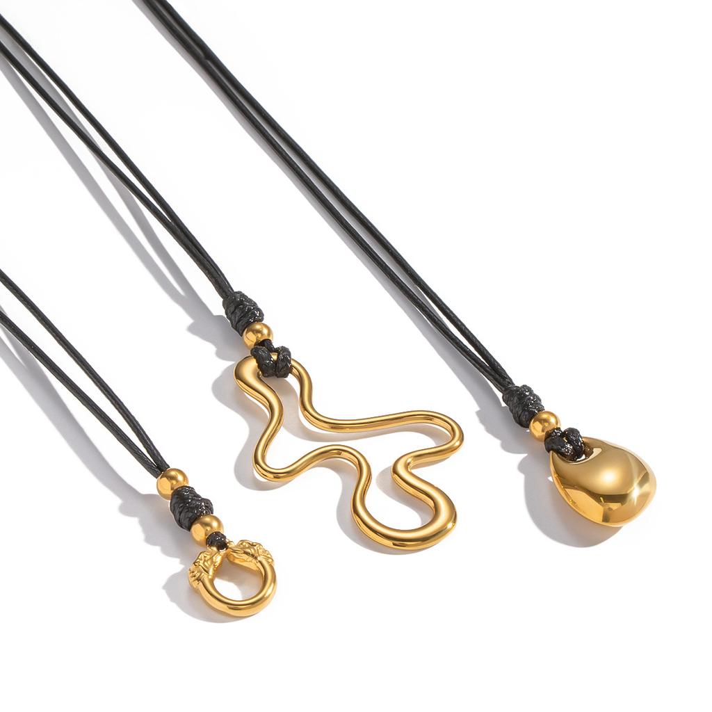  Minimalist Geometric Pendant Leather Cord Necklace High Quality PVD Plated Stainless Steel Collar Popular Jewelry Daily