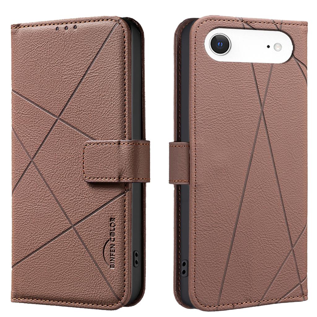 For iPhone Air Case BINFEN COLOR BF35 Geometry Imprinted Leather Phone Cover RFID Blocking Wallet Stand