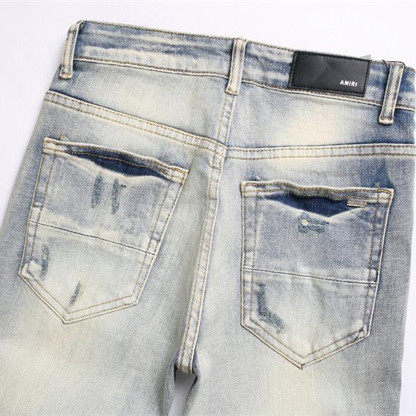 AM Jeans europeni retro pentru bărbați, ușor rupți, slim-fit, elastici 3835