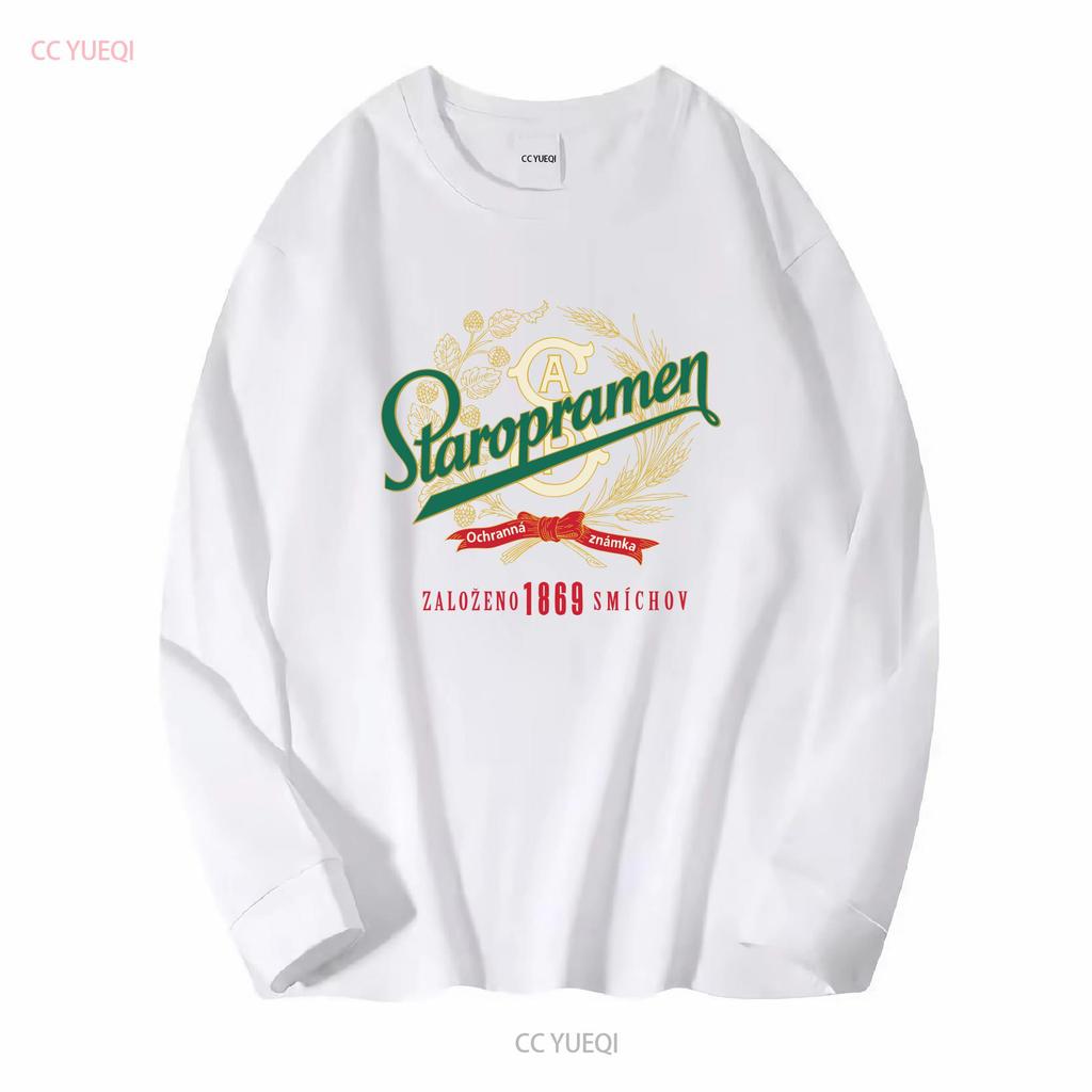 Staropramen Tschechisches Bier Abgenutztes Etikettenmuster T-Shirt vintage Gewaschenes Lässiges Oberteil Für Den Täglichen Gebrauch streetwear Grafik Stilvoll