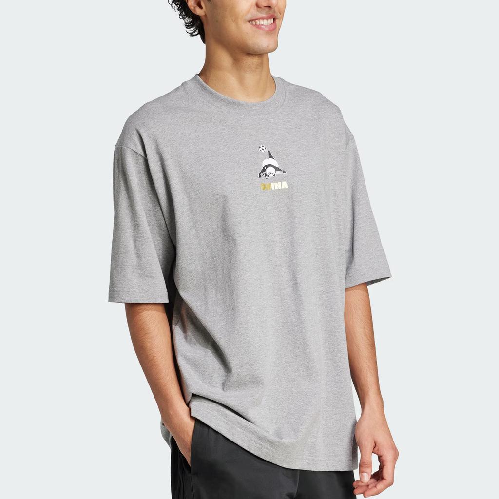 Adidas Panda Goal Graphic Printed Sports Casual Crew Neck Short Sleeve T-Shirt Unisex Tops Heather-Grey JZ3272