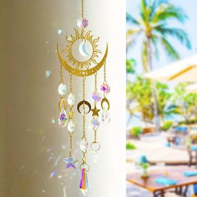 New Star Moon Sun Catcher Balcony Pendant Colourful Crystal Wind Chime Hanging Decor Sunlight Catcher Outdoor