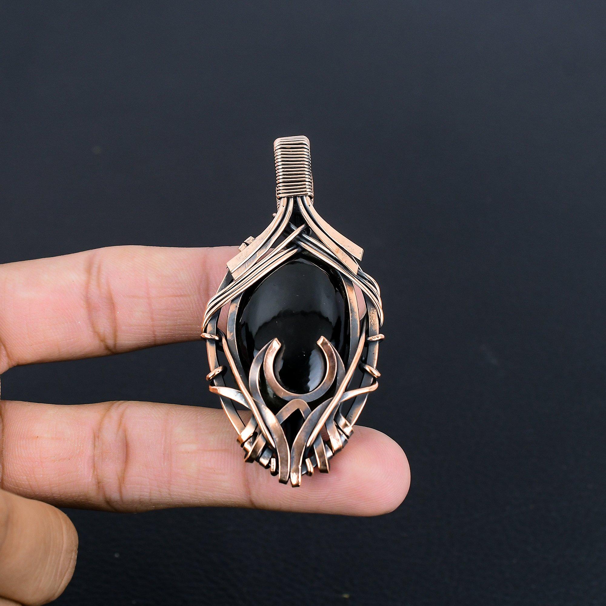 

Black Onyx Jewelry, 999 Copper Wire Wrapped Pendant Handmade Gemstone Jewelry, Gifts For Wife Brand New Pendant 2.55 Inches