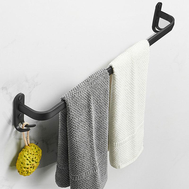Towel Hanger Wall Mounted 30-50 CM Towel Rack Bathroom Aluminum Black Towel Bar Rail Matte Black Towel Holder with Sticker