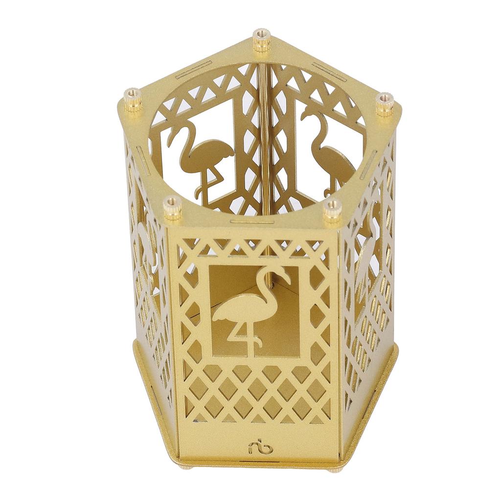 Metal Assembled Pen Holder Gold Hollow Pattern Flamingo Surfaces Plating DIY Pen Holder for Home