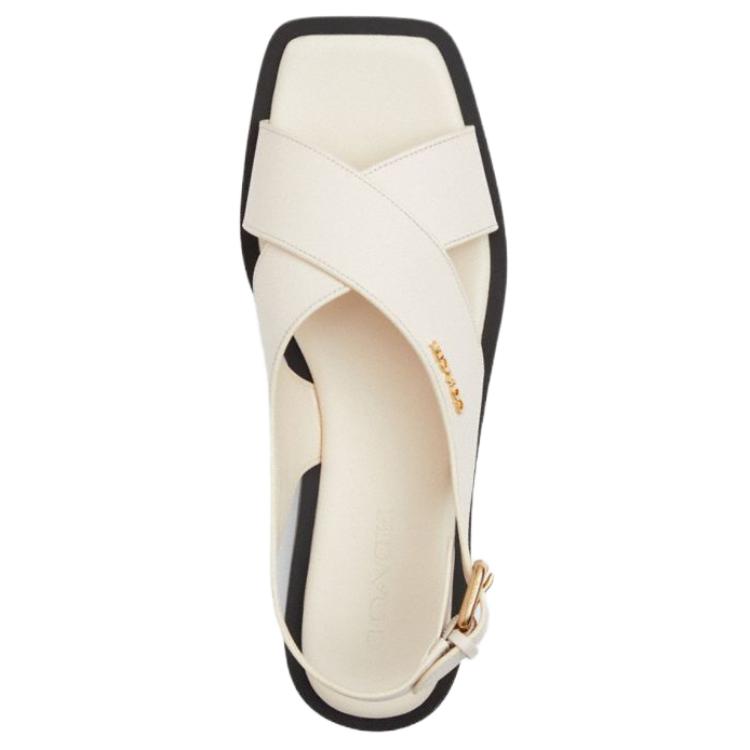 Coach Link Leather Cross Strap Square Toe Buckle Slide Sandals Women Sandals White CAP62-CHK