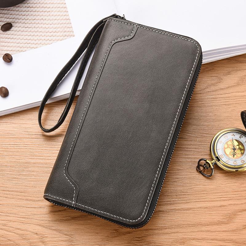 Men's long wallet, zipper wallet, multi-card position, large capacity mobile phone clutch bag, multi-function men's retro wallet.