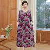 Baumwoll-Seiden-Kleid für Mama, sommerliches Baumwoll-Seiden-Kleid mit mittleren Ärmeln, knielanges lockeres Kleid mit ausländischem Druck