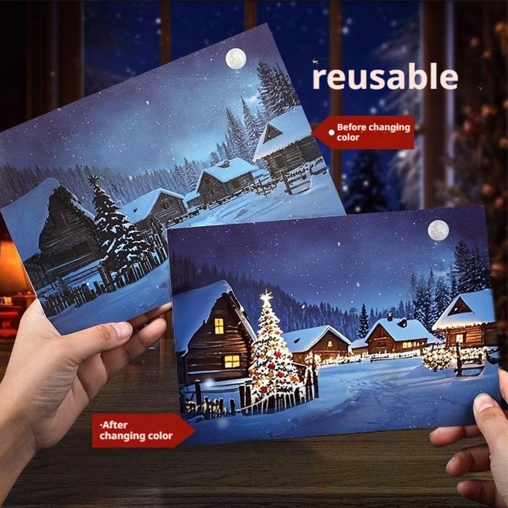 1Set Temperature-Sensitive Christmas Greeting Card Creative Present Postcard Festival Present For Kids Friends