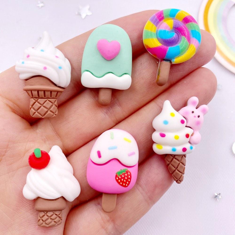 12PCS Resin Colorful Mini Cartoon Rabbit Cherry Cone Ice Cream Lollipop Popsicle Scrapbook Flatback 3D Foods Figurines DIY Bow Decor Accessories
