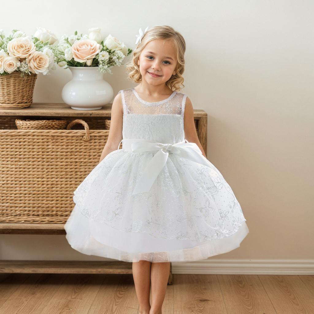 Little Girls Black Hollow Lace Mesh Sleeveless Princess Party Dress