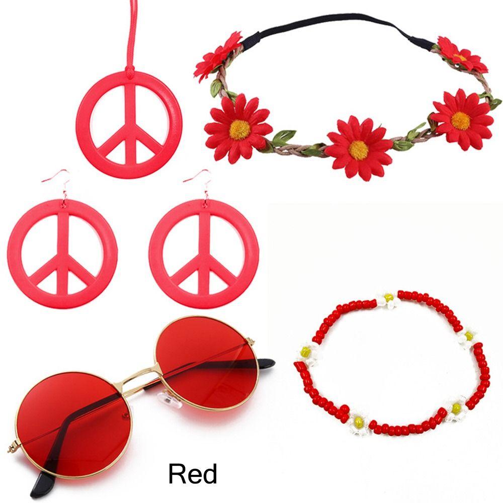 Boho Peace Sign Women's Hippie Costume Set 60's 70s Style Necklace Earrings  for Groovy Party Girls