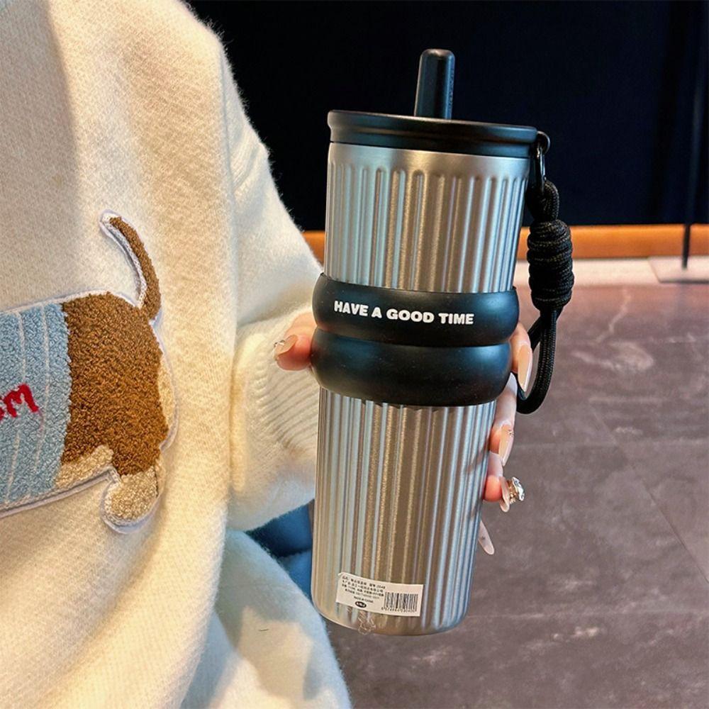 Mit Hebe-Seil Strohhalm Vakuumbecher 710ML Becher Portbale Thermische Wasserflasche Zuhause
