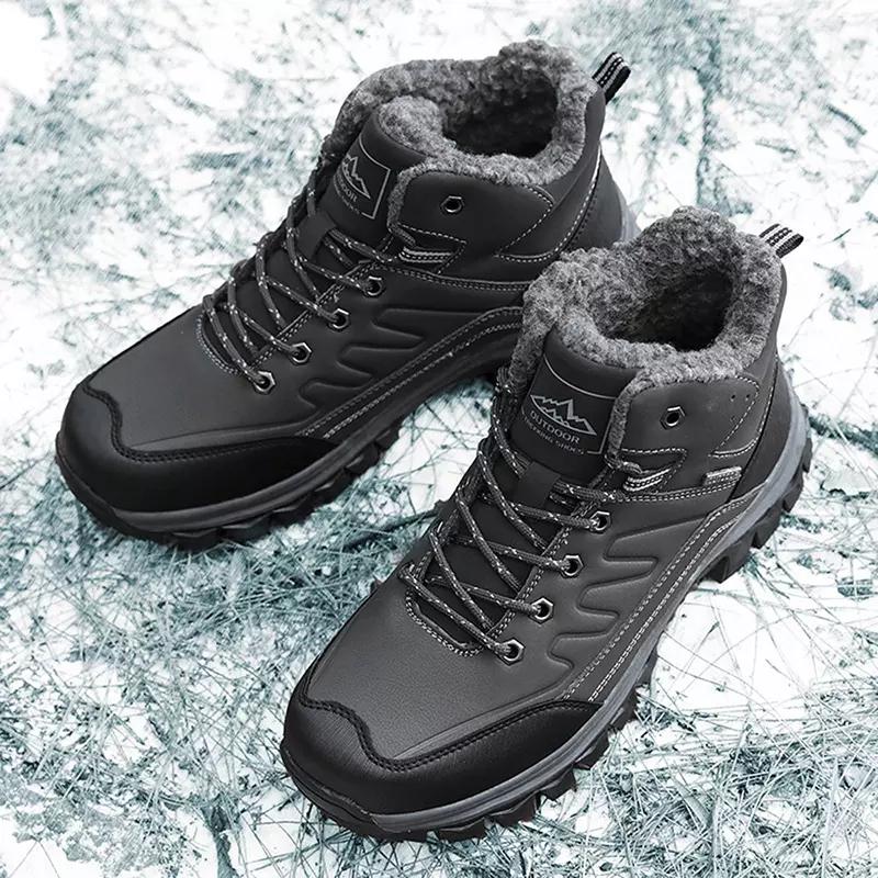 Leather Men Boots Sneakers Warm Fur Snow Boots For Men Winter Work Casual Shoes 2022 Military Rubber Ankle Boots Waterproof