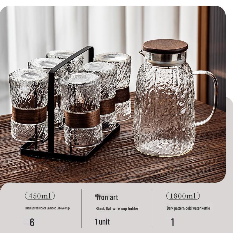 Embossed Glass Water Cup Set for Living Room, High-Temperature Resistant Teaware for Coffee or Beer