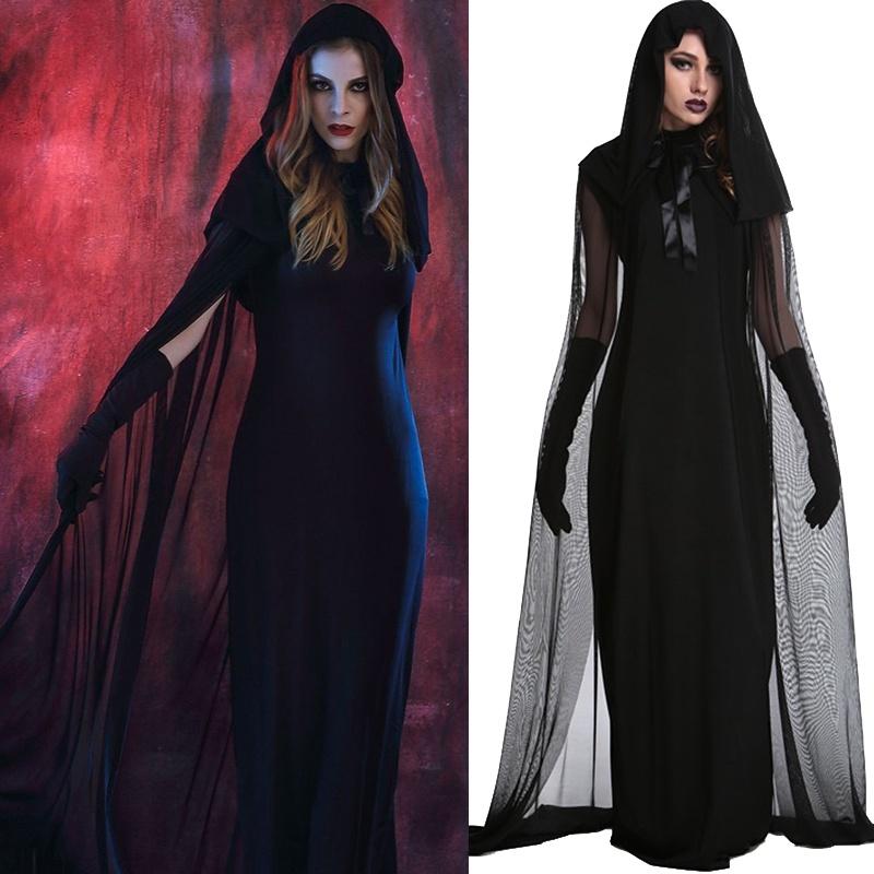 Enchanting Women's Wicked Gothic Witch Dress With Full Length Hooded Cape