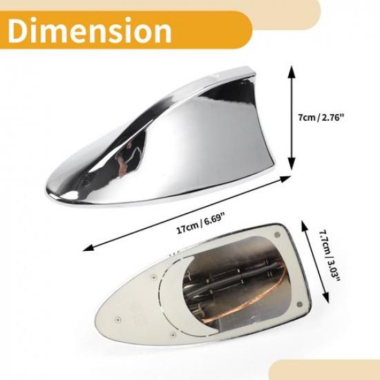 1 Pc Shark Fin Antenna Cover Signal Aerial W Adhesive Base Chrome Silver